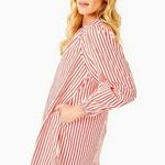 NWT Addison Bay Cotton Poplin Port Dress Super White Poppy Stripe Medium Red Photo 1