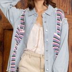 POL Crochet Denim Jean Jacket Shacket size Large Photo 0