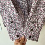 Ganni  NEW Floral Print Cotton Double-Collar Button Down Shirt Gray/Pink Sz 36 Photo 7