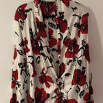Jones New York White Floral Blouse with Long Sleeves and Notched Collar Silk Photo 0