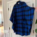 Pendleton VTG Blue Black Buffalo Check Cape Poncho Plaid 100% Wool Button Up Photo 2