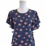 One Clothing  XS Blue Dots Floral Top Tie Side Photo 0
