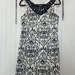 Studio I  Mini Shift Dress White & Black Print Jeweled Sleeveless Womens Size 8 Photo 0