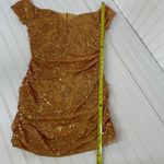 In The Style NWT Exclusive Gold Sequin Ruched Holiday Off Shoulder Mini Dress 12 Photo 9