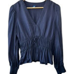 Old Navy Blue Long Sleeve V-Neck Cinch Waist Top Shirt Medium Petite Photo 0