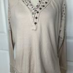 Free People  Womens XS Patchwork Henley Top Floral Trim Thermal Knit Shirt Photo 0