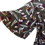 Zinzane Small Green Purple Floral Silver Metallic Stripe V Neck Crop Top Blouse Green Photo 3