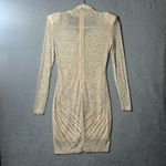 Womens Dress S‎ Tan Long Sleeve Cocktail Evening Party Bodycon Bejeweled Dress Photo 1