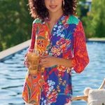 Soft Surroundings  Hermosa Floral Embroidered Tunic Top Blouse Long Sleeve PS Photo 0