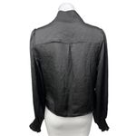 AQUA Black Silk Satin Long Sleeve Smocked Cuffed Deep V Neck Blouse Top Size S Photo 1