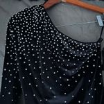 Retrofete Black Velvet Rhinestone One Sleeve Bodysuit Size Small Photo 1