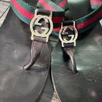 Gucci  GG Logo Sandals Kitten‎ Heels THONGS Flip Flop Slides Brown Green Red 9.5 Photo 14