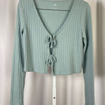 SO  Women's Large Ribbed Crop Top Cutout Tie Sage Mint Green Boho Fairy Feminine Photo 0