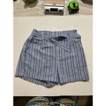 Sapphire Red Women’s Large Blue White Striped Paperbag Waist Linen Blend Shorts Photo 1