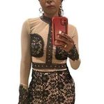 Agaci tan and black sheer long sleeve mini dress with embroidered detail Photo 0