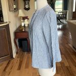 Old Navy  Shirt Linen Cotton Blue White Stripe Photo 2