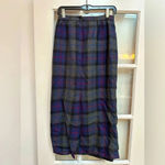 Talbots Vintage Gray Blue Plaid Classic Wool Midi Skirt Dark Academia Size 8 M Photo 1