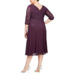 Alex Evenings Women's Plus Size Tea Length Lace Mock Dress Size 14P Plum Photo 1
