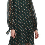 Calvin Klein  Sheer Sleeve‎ Shift Dress Gold Dot Tie Cuff Green Women Size 4 Photo 0