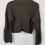 ZARA Knit Women's Ribbed Mock Neck Sweater Olive Green Zip Sleeve Cropped Size M Photo 0