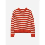 Madewell $110 Linen Drop-Shoulder Sweater Bright Flame Stripe Orange/Cream Sz S Photo 5