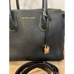 Michael Kors  Mercer Black Pebbled Leather Belted Satchel Handbag Crossbody Lux Photo 3