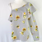 Lumière New  Floral Striped One Shoulder Long Sleeve Shirt Grey Multi Photo 1