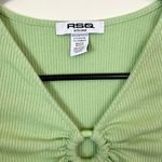 RSQ  Light Green Ribbed V-Neck Blouse - Size: Extra Small Photo 1