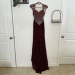 Alyce Paris  Deep Maroon Rhinestone Lace Mesh Cutouts Formal Long Dress Size 4 Photo 1