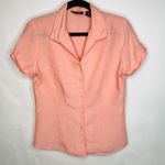 Linen Short Sleeve Camp Shirt Sz Medium Peach Orange Photo 4