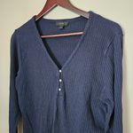 J.Crew  Top Long Sleeve Ribbed V-Neck Navy Blue Buttons Casual Neutral Lounge Photo 1