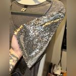 We The Free Free People Rare Silver Sequin Sleeve Graphic Eagle Tee Photo 6