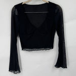Sheer Cropped Flare Sleeve Witchy Top Women S Black Y2K Rave Whimsigoth Coquette Photo 0