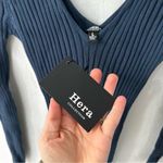 Hera Collection  Blue Form Fit Knit Ribbed Plunge Neckline Backline Maxi Dress L Photo 10