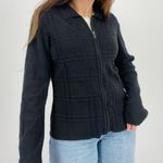 vintage textured zip up sweater cardigan collared black minimalist 100% cotton M Size M Photo 2