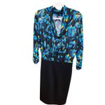 BCBGMAXAZRIA Womenâ 6 Abstract Paint Blue Blouson Dress Cowl Neck Business Photo 1