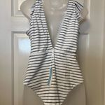 Cupshe  White and Black Stripe Ruffle One Piece Swimsuit Photo 1