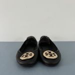 Tory Burch  Minnie Black Leather Gold Logo Elastic Heel Ballet Flats Photo 1