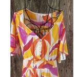 Abel the label  Anthropologie Swish Hi Lo Dress Size X Small Orange Pink Smocking Photo 2