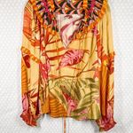 Anthropologie  Blank Orange Pink Floral Puff Sleeve Ruffle Top Photo 0