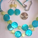 Turquoise and Green Shell Boho Necklace and Earring Set Blue Photo 3