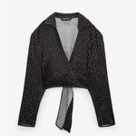 ZARA Women Black Polka Satin Effect Long Sleeves Bohemian V-Neck Tied Top Sz M Photo 4