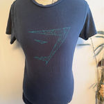 Gymshark  Women's Graphic T Shirt Navy Blue Turquoise Logo Size S flaw Photo 0
