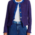 Derek Lam 10 Crosby Tweed Jacket‎ Blazer Fringed Trim Royal Blue Red Size 2 Photo 0