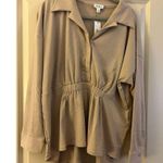 NEW TEREA Black Zoe Cinched Waist Oversized Shirt XL Tan Photo 3