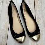 Vero Cuoio Women’s Sz 9 1/2 Black Suede Ballet Flats With Gold Leather Toe Tips Photo 7