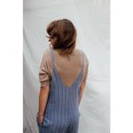 đź’•FRESH LAUNDRYđź’• 100% Linen Cropped Wide Leg Jumpsuit Blue Large *Flawed* NWOT Photo 16