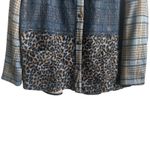 LOGO Lavish Women Shacket XL Patchwork Mix Media Front Snap Jacket Boho Western Blue Photo 11