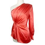 Cinq à Sept NWT Cinq a Sept Stace One-Shoulder Silk Blouse in Neon Coral Size Small Photo 2