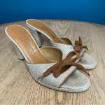 Salvatore Ferragamo  Linen Bow Heeled Mule Neutral Beige Womens Size 7.5 Photo 0